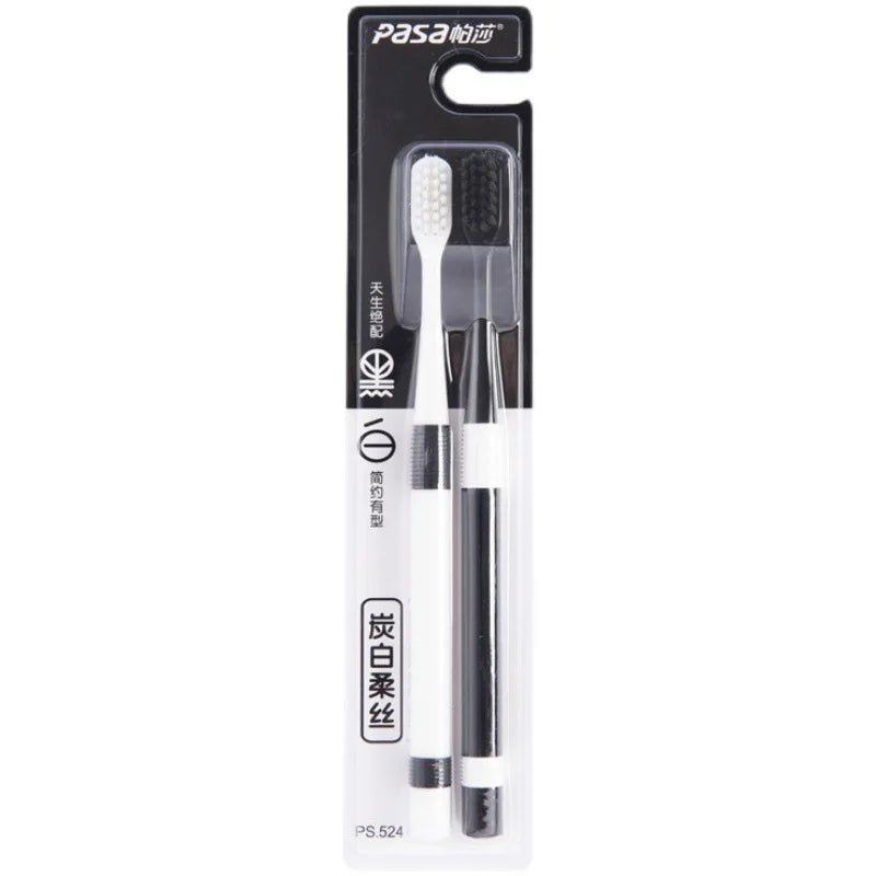 Bamboo Charcoal Toothbrush Set - 2 Piece Ultra-Fine Soft Bristle for Adults