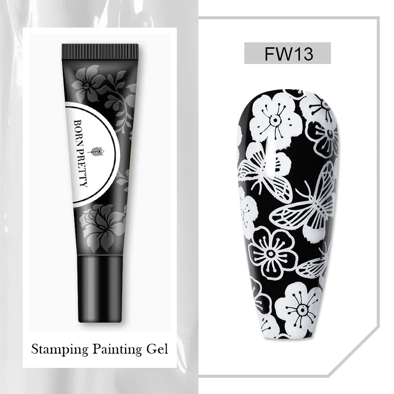 BORN PRETTY 8ml Stamping Gel Polish - Black White Gold Silver Nail Printing Gel