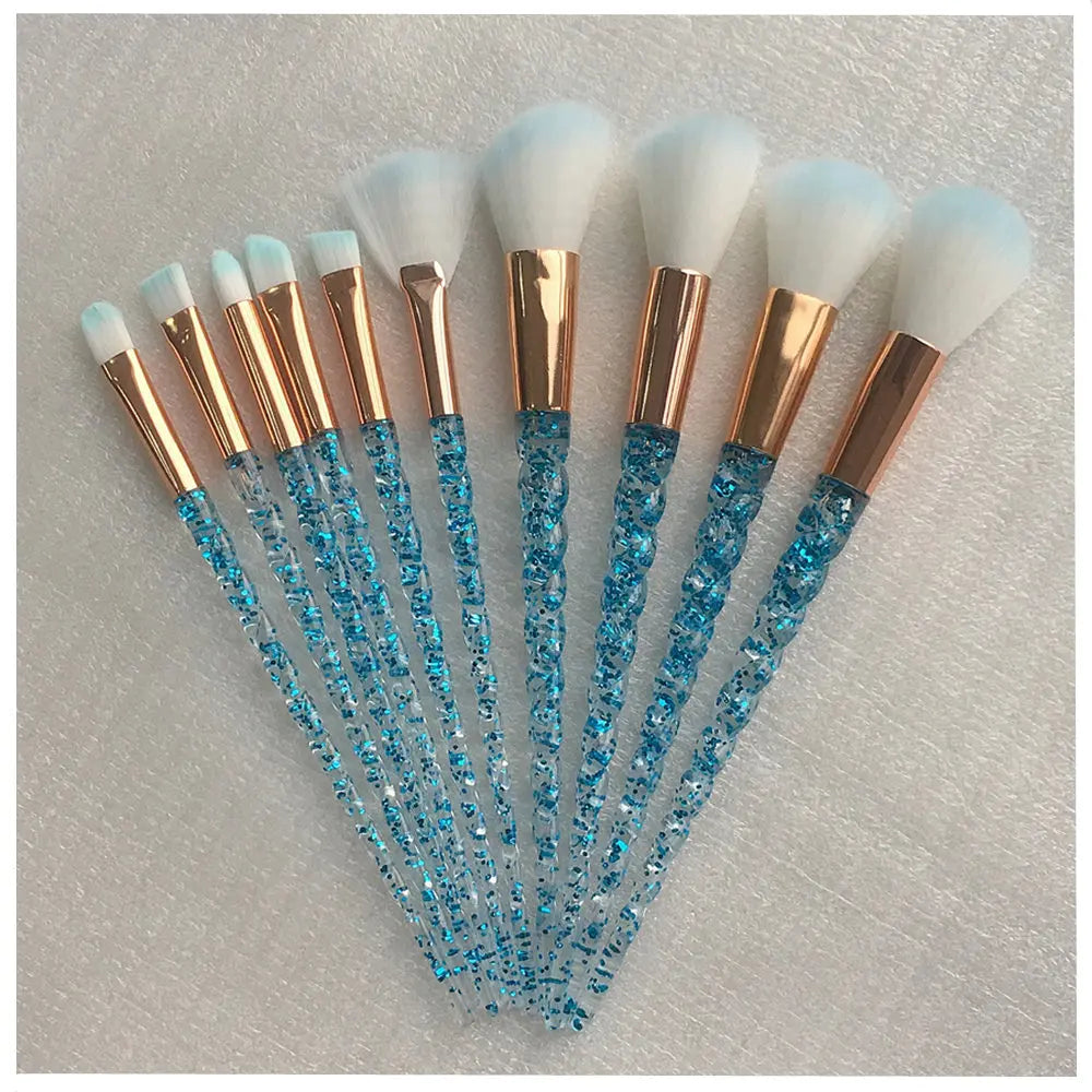 Unicorn Makeup Brushes Set - 10 Piece Glitter Foundation Powder Cosmetic Brush Set