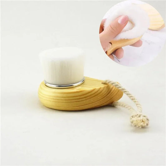 Wood Handle Facial Cleansing Brush - Manual Soft Silicone Face Massager for Pore Cleaning
