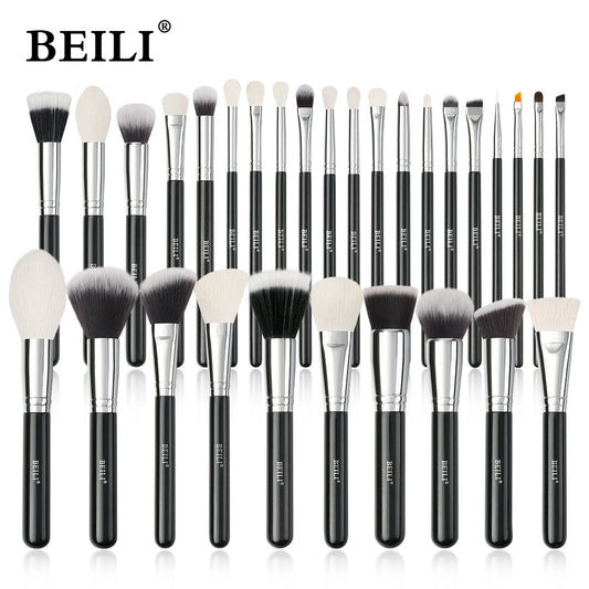 BEILI Black Makeup Brush Set - 30 Piece Professional Natural Goat Fiber Hair Set