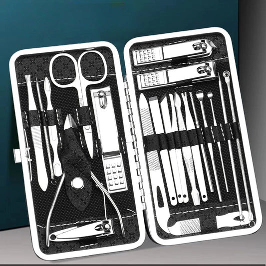 Home Nail Clipper Set - 19 Piece Large Size Dead Skin Pliers Eyebrow Clipper with Leather Sleeve