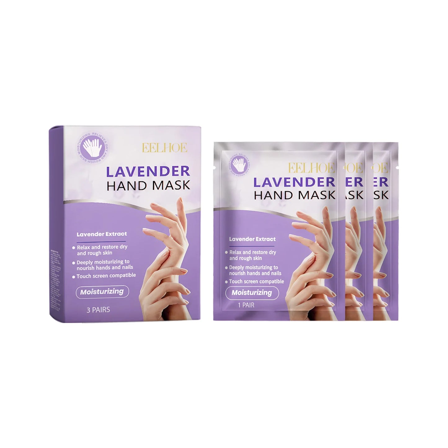Lavender Hand Mask - Exfoliating & Brightening Treatment for Smooth, Nourished Hands (3 Pairs)