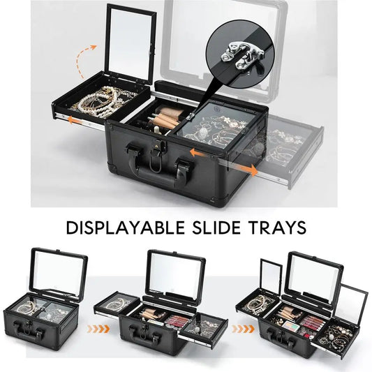 11 inch Travel Makeup Train Case with LED Mirror - 3 Color Adjustable Brightness