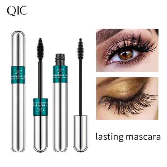 2in1 Double Ended 4D Silk Fiber Mascara - Waterproof Volumizing Curling Silver Tube