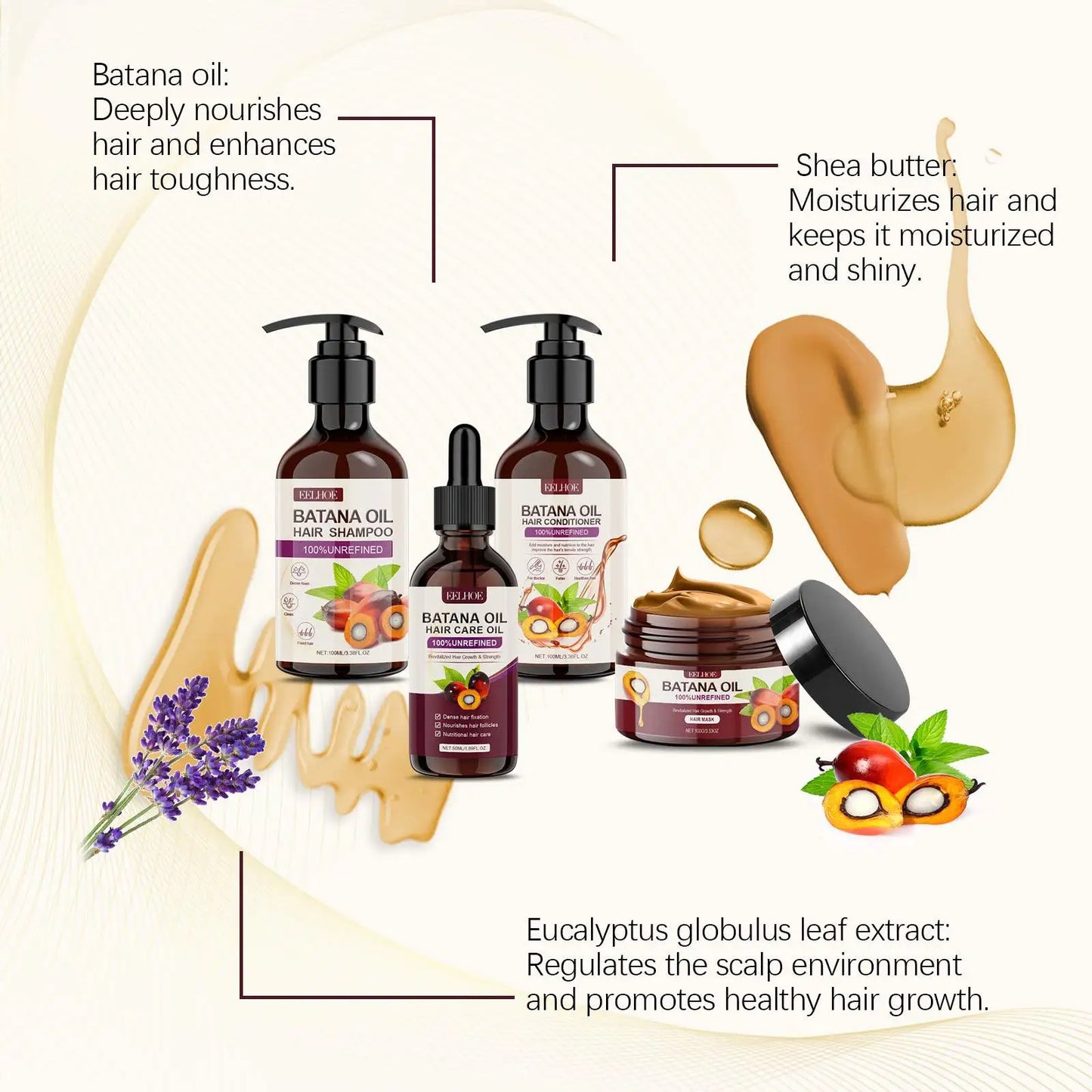 EELHOE Batana Oil Hair Care Set - Volumizing & Moisturizing Treatment for Damaged Hair