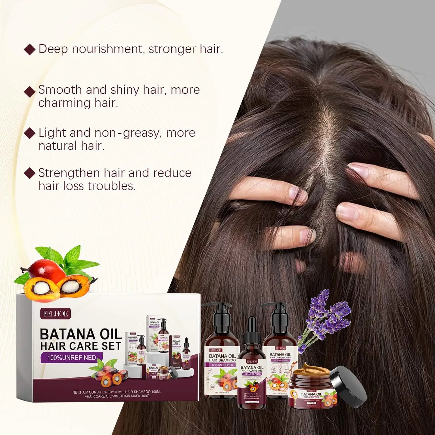 EELHOE Batana Oil Hair Care Set - Volumizing & Moisturizing Treatment for Damaged Hair