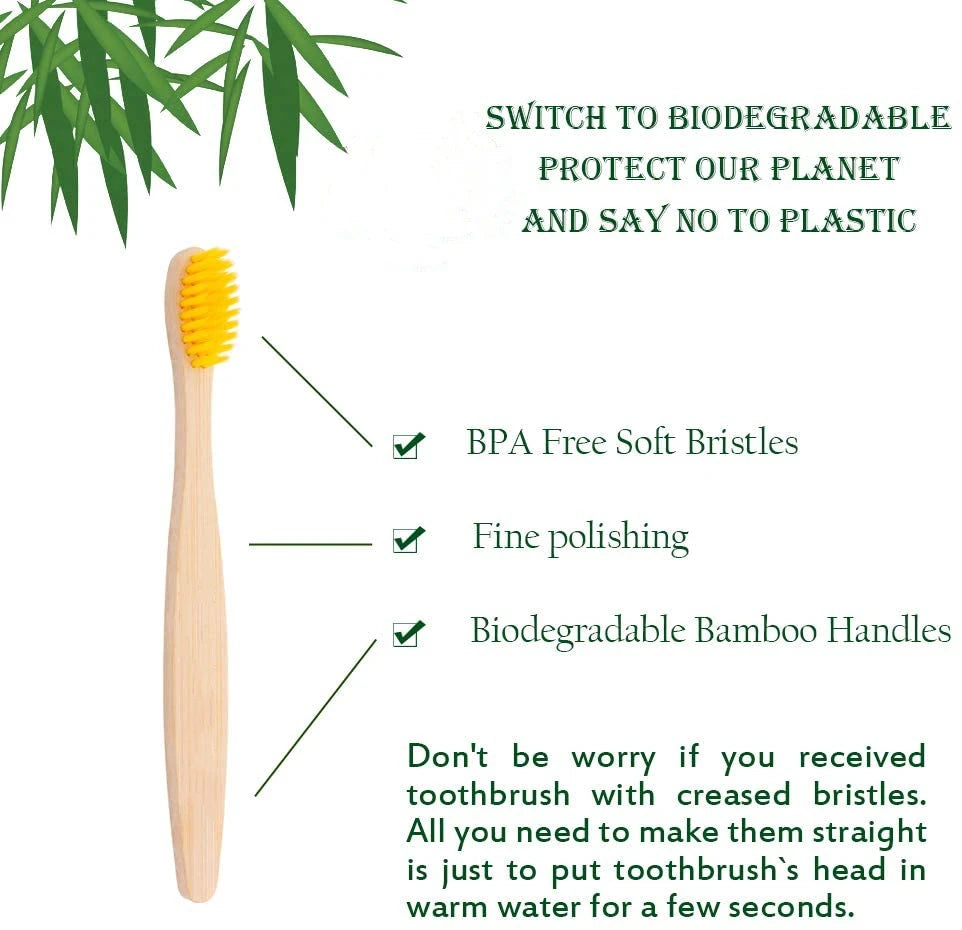 Organic Children Bamboo Toothbrush - 10 Colors Soft Fibre Bristles Eco-Friendly for Kids