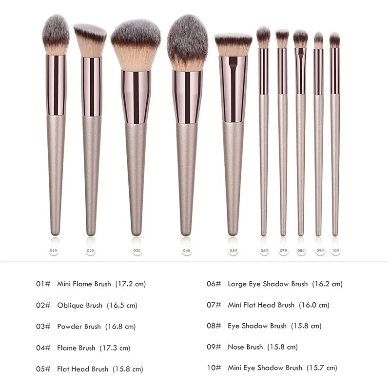 Champagne Makeup Brushes Set - 14 Piece Professional Synthetic Hair Cosmetic Brush Collection