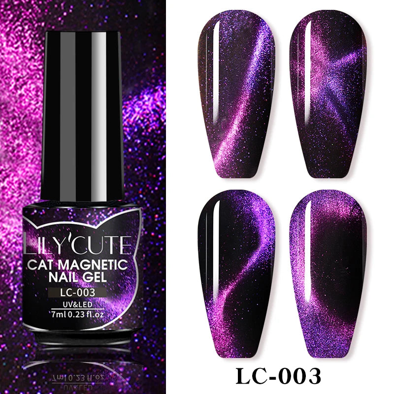 LILYCUTE 7ml 9D Cat Magnetic Gel Nail Polish - Iridescent Semi Permanent UV LED Gel Varnish