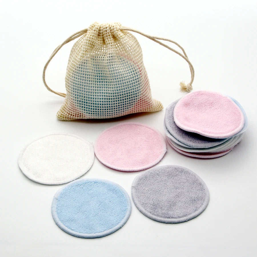 Reusable Bamboo Makeup Remover Pads - 12 Piece Washable Rounds Cleansing Facial Cotton