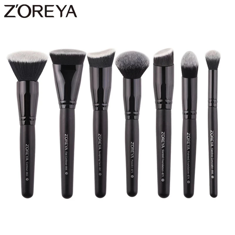 ZOREYA Black Makeup Brushes Set - 7 Piece Eye Face Cosmetic Foundation Powder Blush Set
