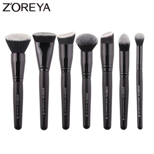 ZOREYA Black Makeup Brushes Set - 7 Piece Eye Face Cosmetic Foundation Powder Blush Set