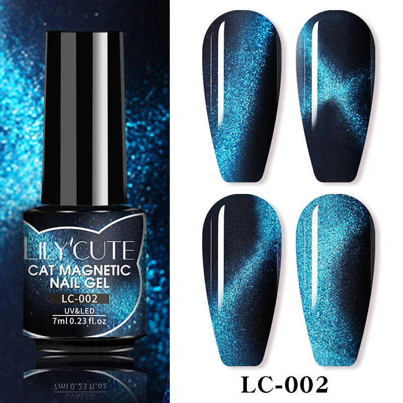 LILYCUTE 7ml 9D Cat Magnetic Gel Nail Polish - Iridescent Semi Permanent UV LED Gel Varnish