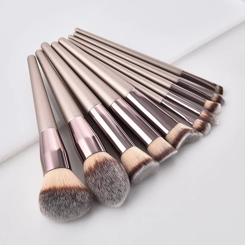 Champagne Makeup Brushes Set - 14 Piece Professional Synthetic Hair Cosmetic Brush Collection