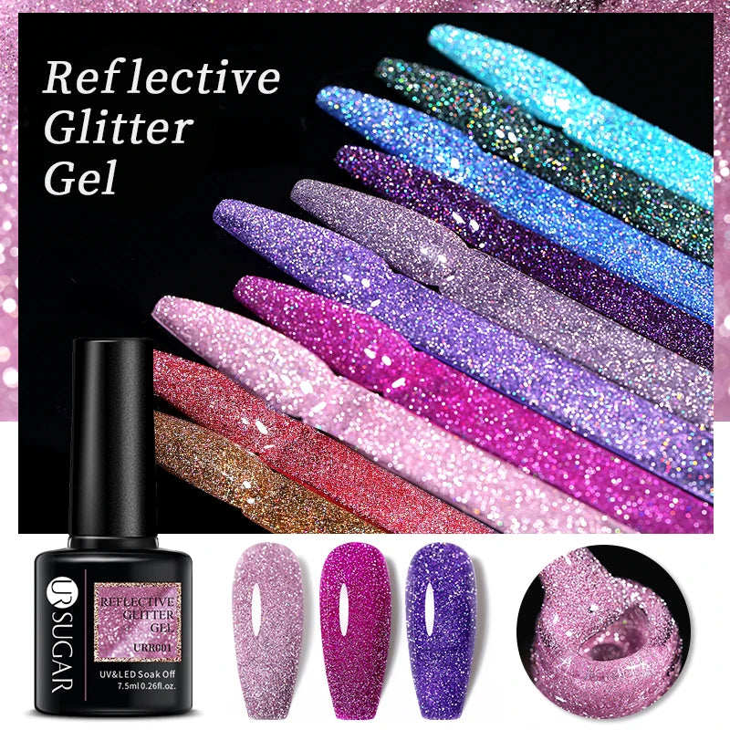 UR SUGAR 7.5ml Reflective Glitter Gel - Pink Sequins Nail Polish Semi-Permanent