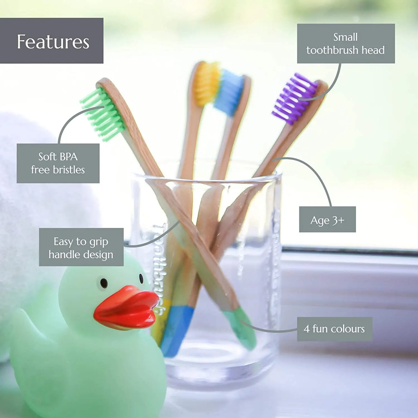 Organic Children Bamboo Toothbrush - 10 Colors Soft Fibre Bristles Eco-Friendly for Kids