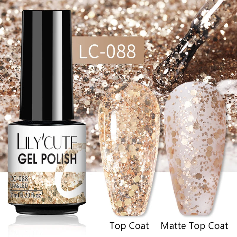 LILYCUTE 7ML Jelly Amber Gel Nail Polish - Semi Permanent UV Gel with Leopard Pattern Effect