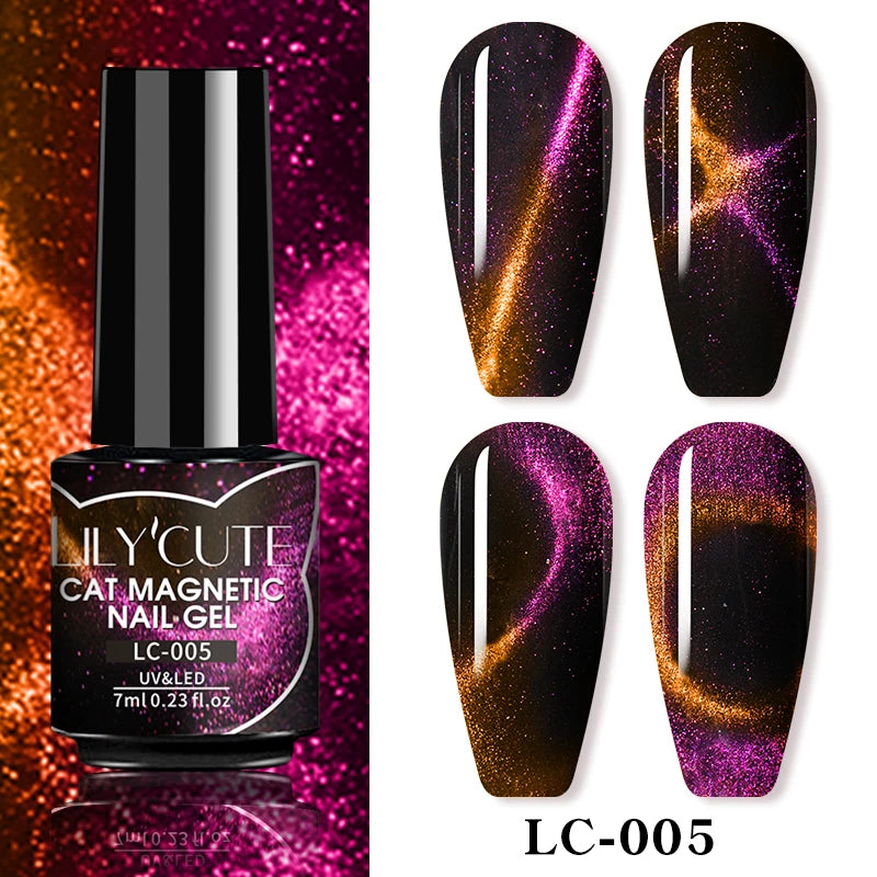 LILYCUTE 7ml 9D Cat Magnetic Gel Nail Polish - Iridescent Semi Permanent UV LED Gel Varnish