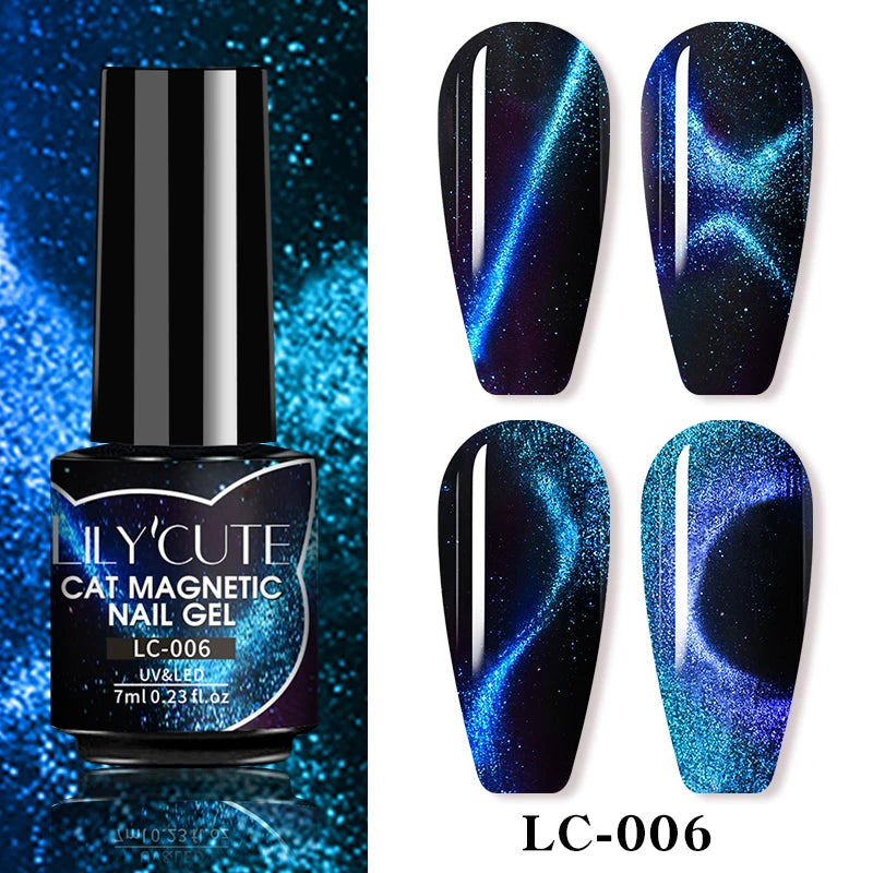 LILYCUTE 7ml 9D Cat Magnetic Gel Nail Polish - Iridescent Semi Permanent UV LED Gel Varnish