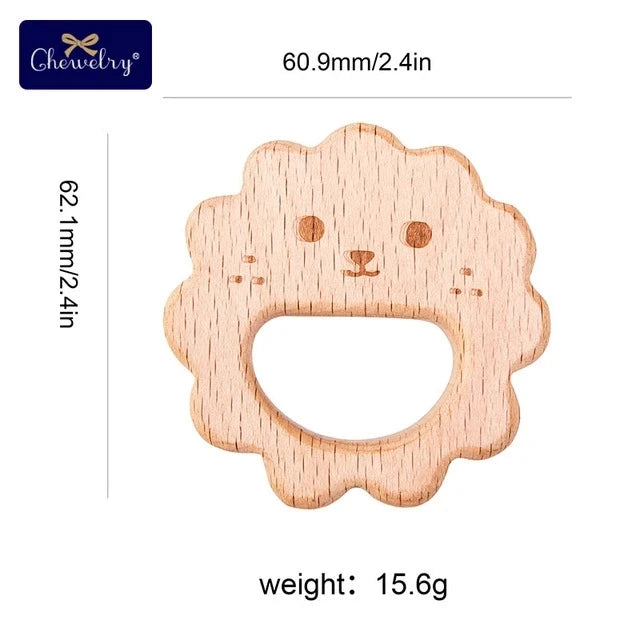 Beech Wood Animal Teether Set - 10 Piece Natural Baby Teething Toy for DIY Pacifier Chains