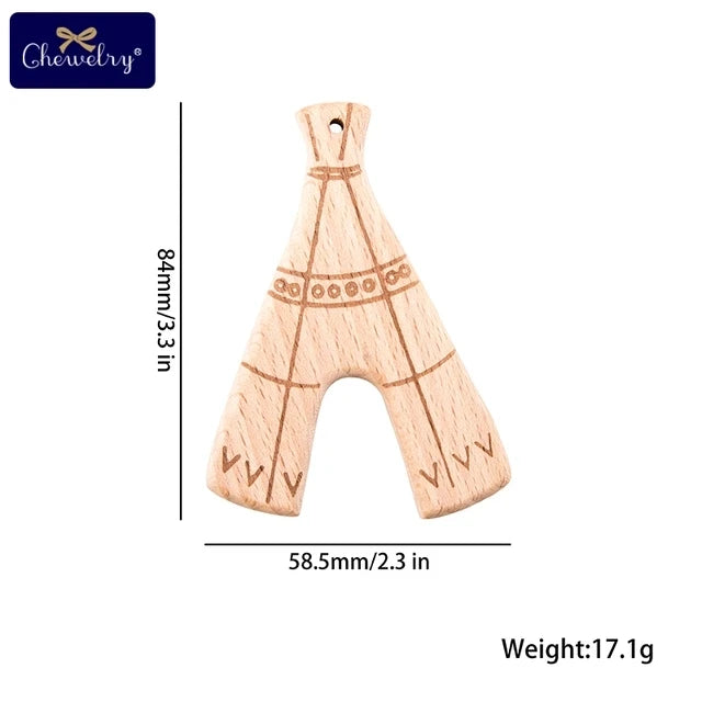 Beech Wood Animal Teether Set - 10 Piece Natural Baby Teething Toy for DIY Pacifier Chains