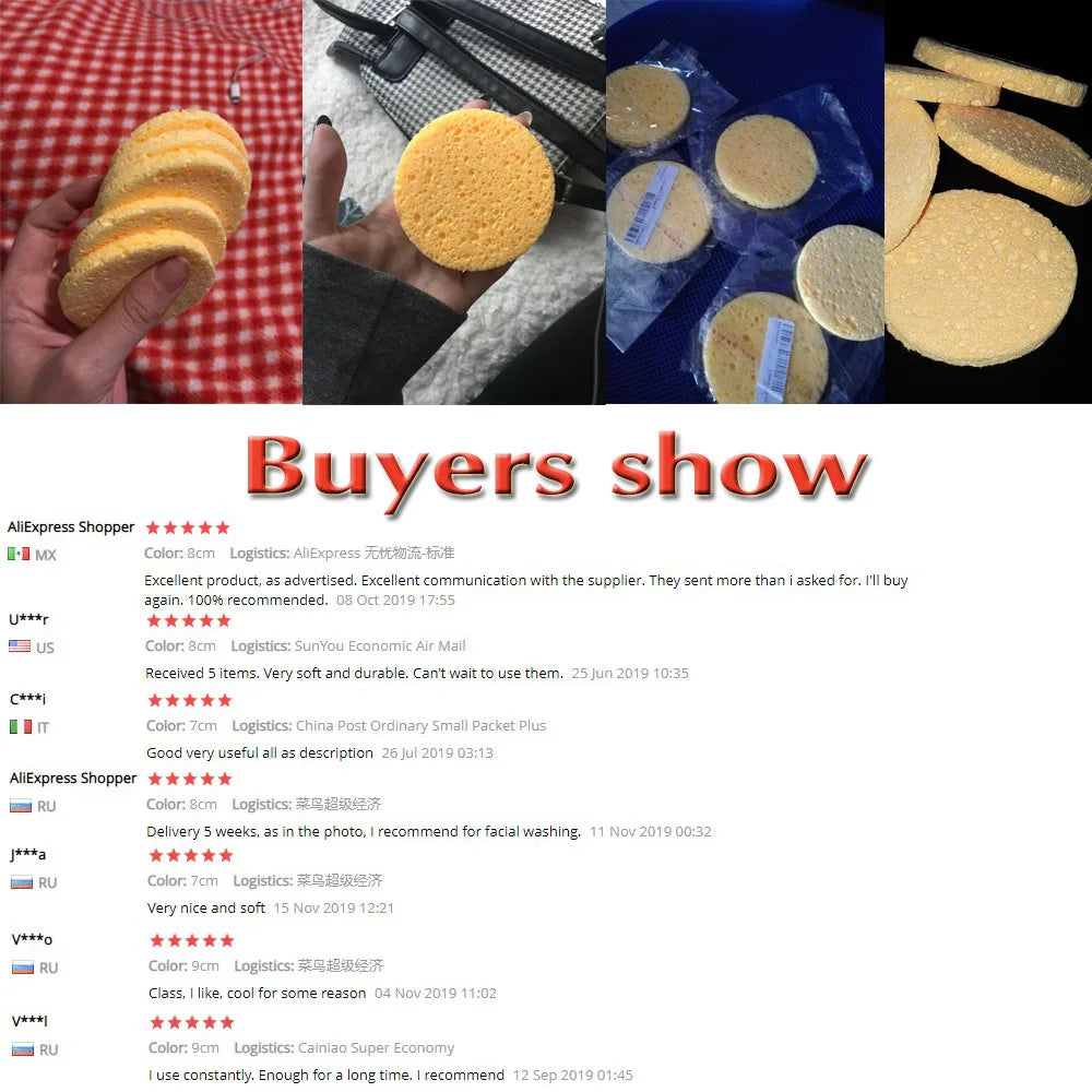 Natural Wood Pulp Makeup Remover Sponge - 5 or 10 Piece Round Facial Cleansing Puff Set