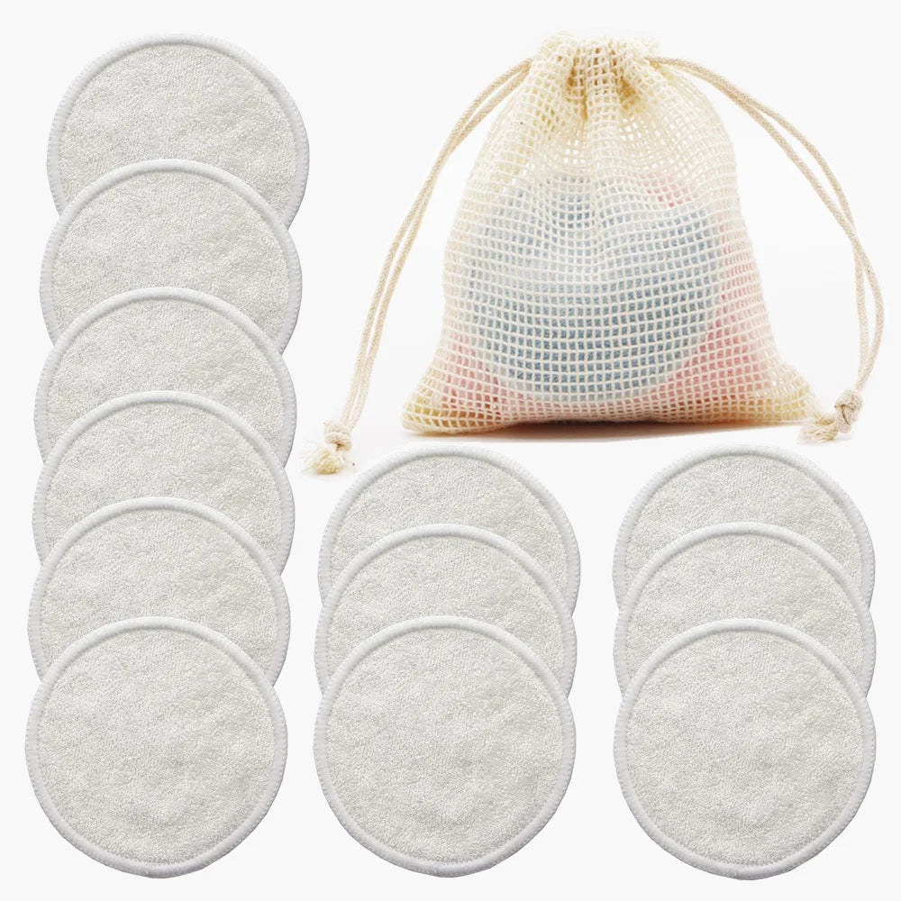 Reusable Bamboo Makeup Remover Pads - 12 Piece Washable Rounds Cleansing Facial Cotton