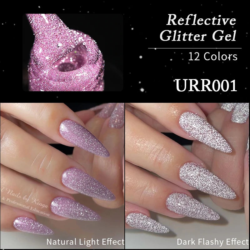 UR SUGAR 7.5ml Reflective Glitter Gel - Pink Sequins Nail Polish Semi-Permanent