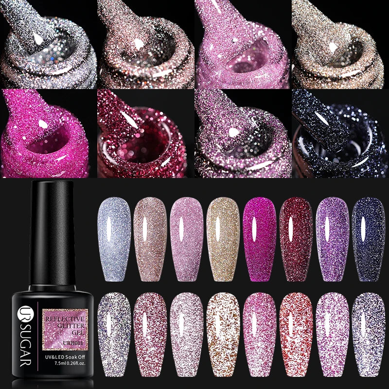 UR SUGAR 7.5ml Reflective Glitter Gel - Pink Sequins Nail Polish Semi-Permanent