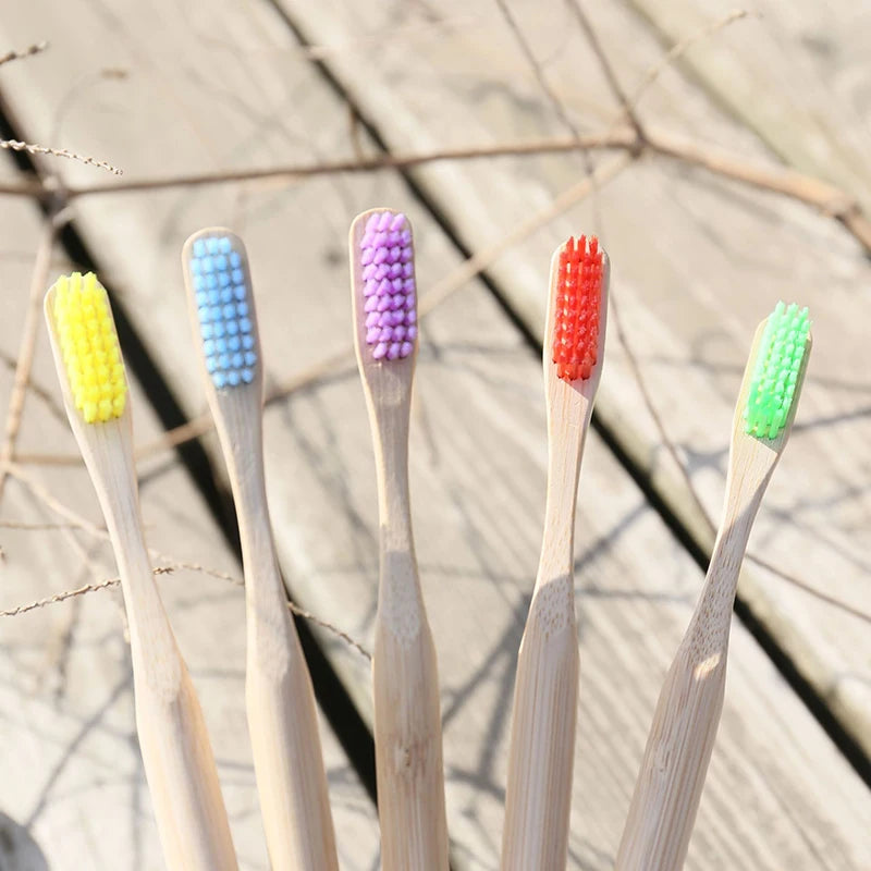 Bamboo Fiber Toothbrush Set - 5 or 10 Piece Eco-Friendly Medium Soft Bristle for Oral Health