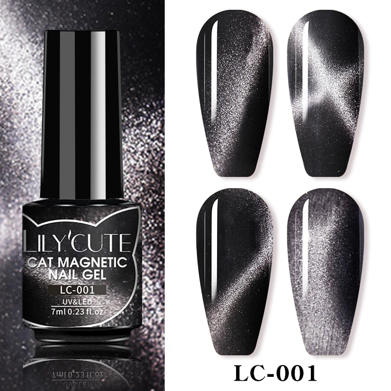 LILYCUTE 7ml 9D Cat Magnetic Gel Nail Polish - Iridescent Semi Permanent UV LED Gel Varnish