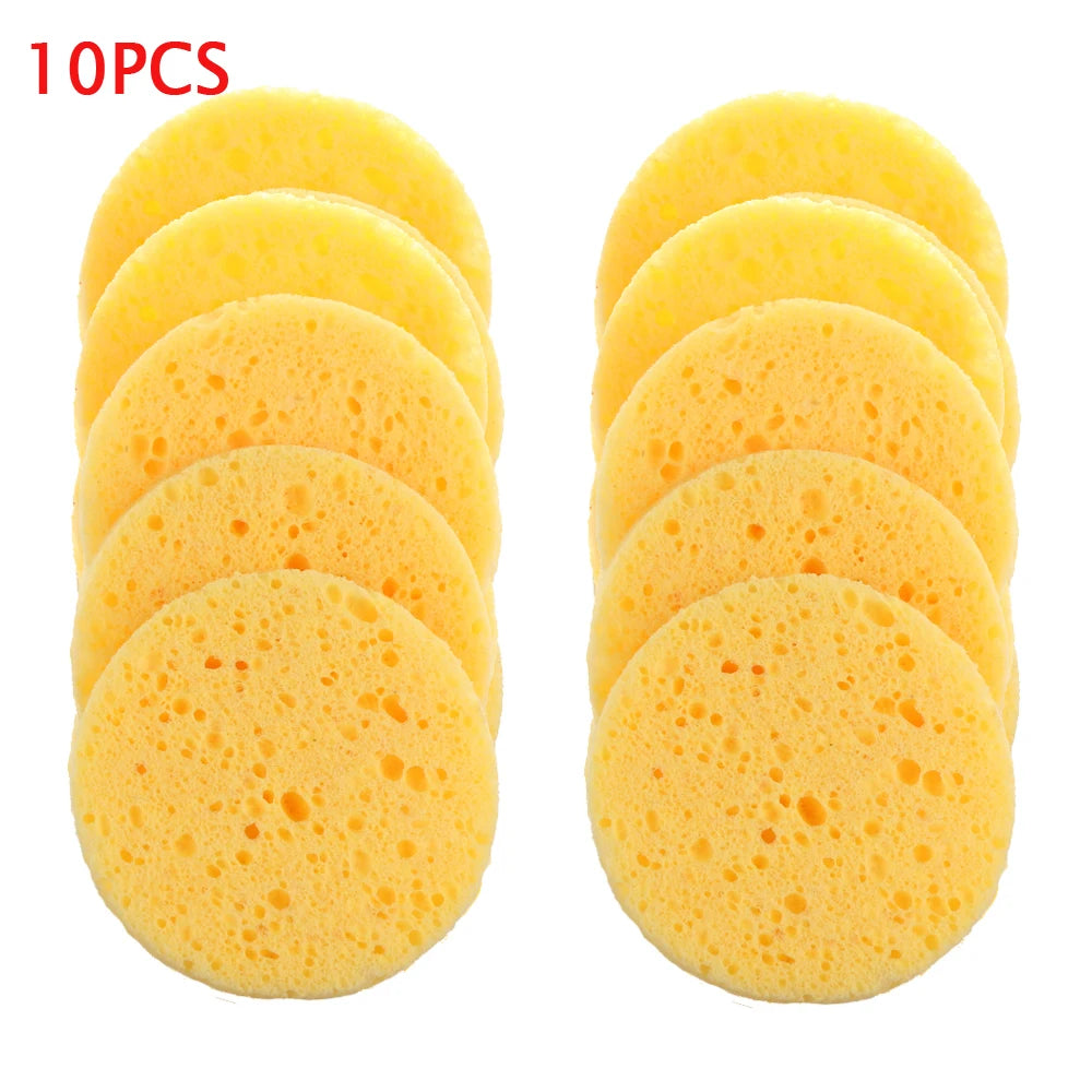 Natural Wood Pulp Makeup Remover Sponge - 5 or 10 Piece Round Facial Cleansing Puff Set