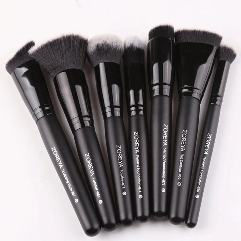 ZOREYA Black Makeup Brushes Set - 7 Piece Eye Face Cosmetic Foundation Powder Blush Set