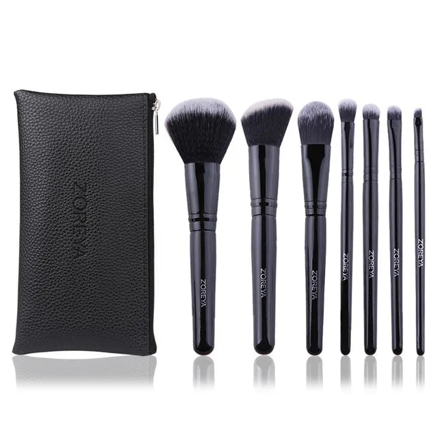 ZOREYA Black Makeup Brushes Set - 7 Piece Eye Face Cosmetic Foundation Powder Blush Set