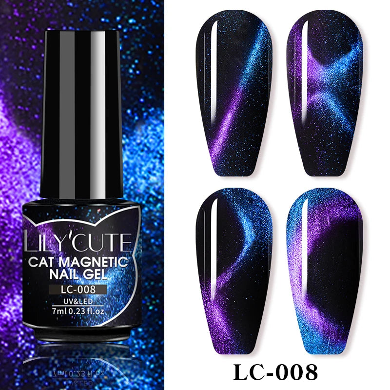 LILYCUTE 7ml 9D Cat Magnetic Gel Nail Polish - Iridescent Semi Permanent UV LED Gel Varnish