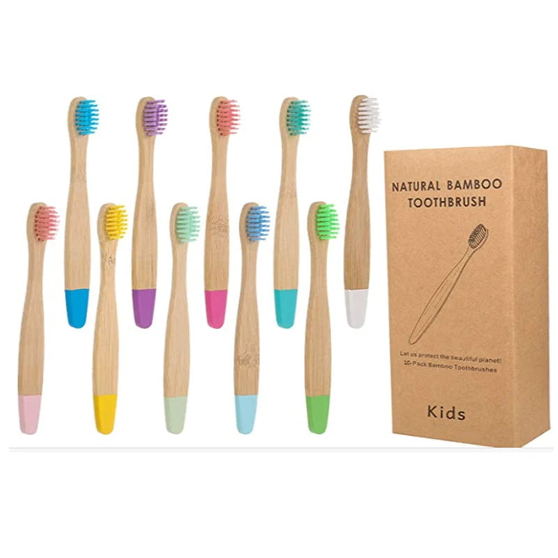 Organic Children Bamboo Toothbrush - 10 Colors Soft Fibre Bristles Eco-Friendly for Kids