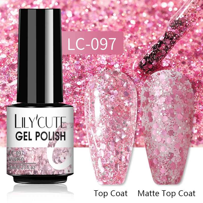 LILYCUTE 7ML Jelly Amber Gel Nail Polish - Semi Permanent UV Gel with Leopard Pattern Effect