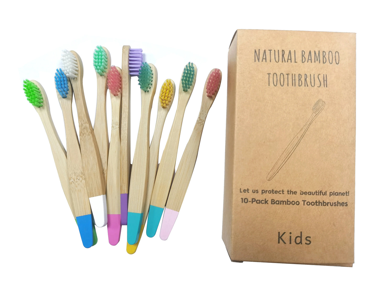 Organic Children Bamboo Toothbrush - 10 Colors Soft Fibre Bristles Eco-Friendly for Kids