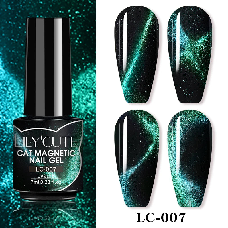 LILYCUTE 7ml 9D Cat Magnetic Gel Nail Polish - Iridescent Semi Permanent UV LED Gel Varnish