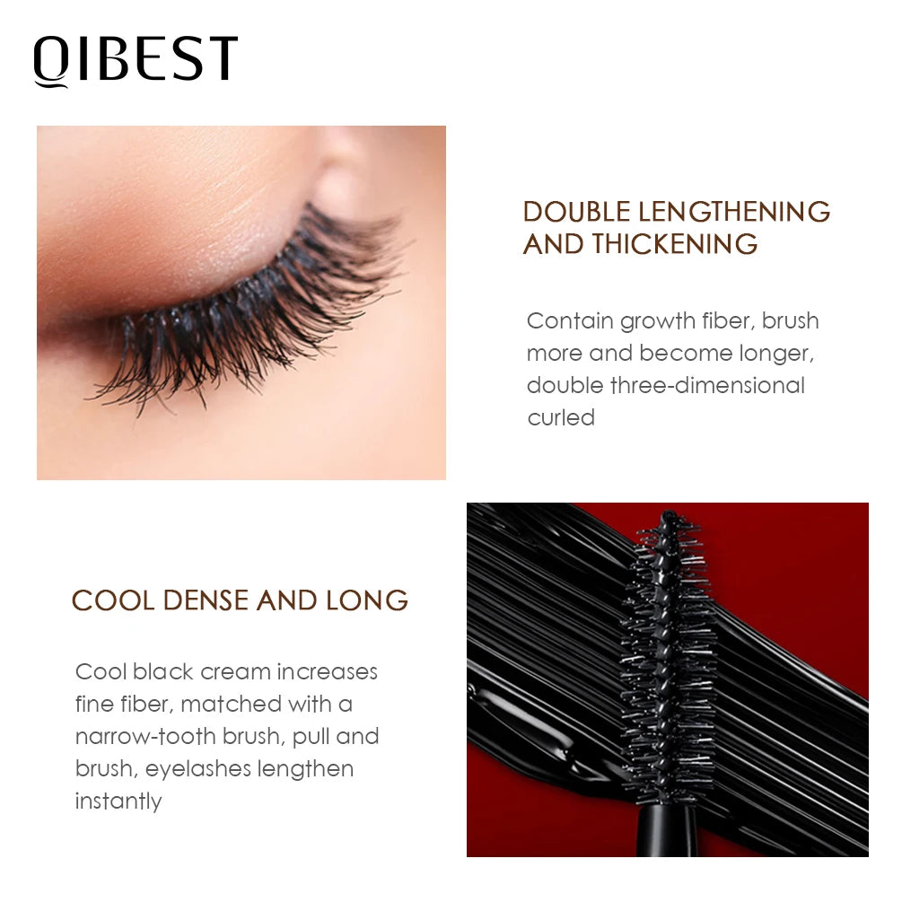 QIBEST Waterproof Mascara Black - 4D Eyelash Curling Thick Silk Fiber Volume