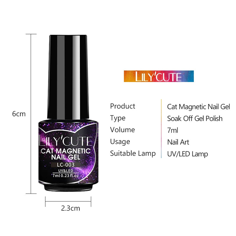 LILYCUTE 7ml 9D Cat Magnetic Gel Nail Polish - Iridescent Semi Permanent UV LED Gel Varnish