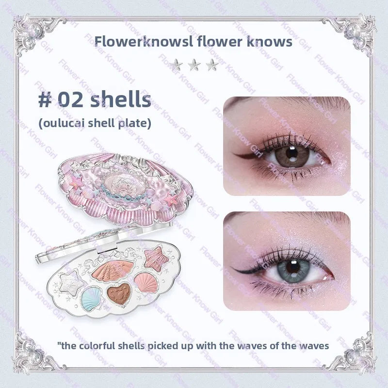 Flower Knows Moonlight Mermaid Eyeshadow Palette - 8 Color Matte Shimmer Glitter
