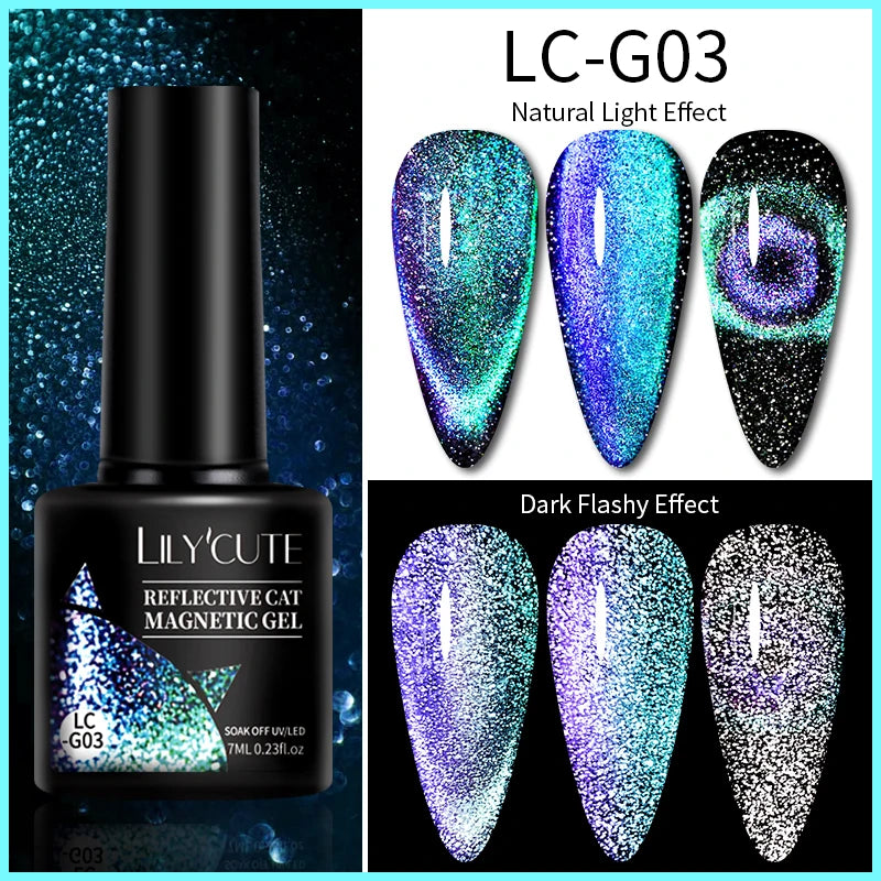 LILYCUTE 7ml 9D Cat Magnetic Gel Nail Polish - Iridescent Semi Permanent UV LED Gel Varnish