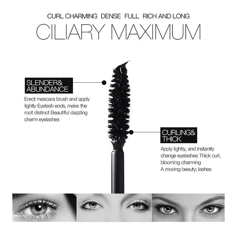 Black Curled Lashes Mascara - Lengthens Eyelashes Extra Volume Long Lasting Waterproof