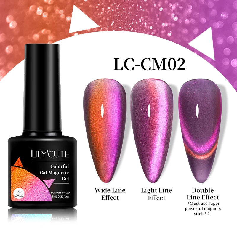 LILYCUTE 7ml 9D Cat Magnetic Gel Nail Polish - Iridescent Semi Permanent UV LED Gel Varnish