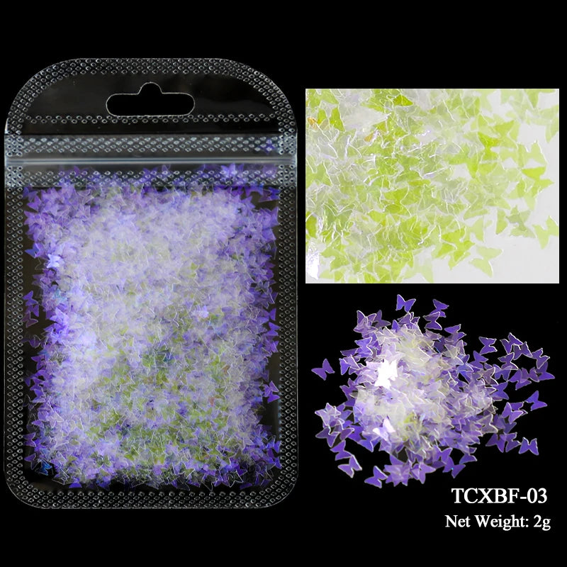 Holographic Nail Art Glitter - 2g Laser Star & Butterfly Sequins Flakes