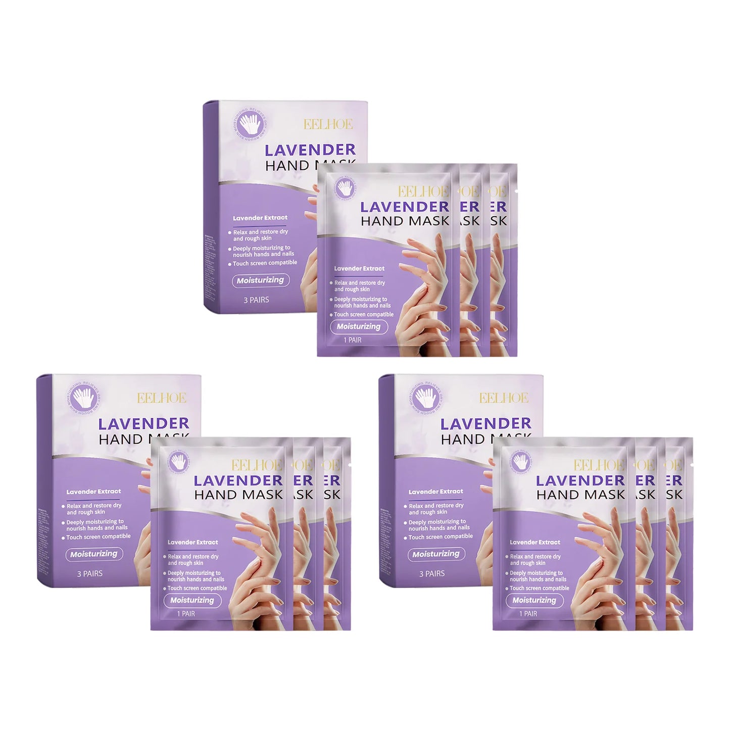 Lavender Hand Mask - Exfoliating & Brightening Treatment for Smooth, Nourished Hands (3 Pairs)