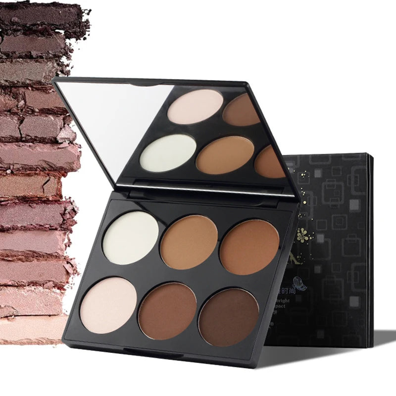 6 Colors Highlighter Contour Palette - 3D Bronzer Matte Professional Face Makeup