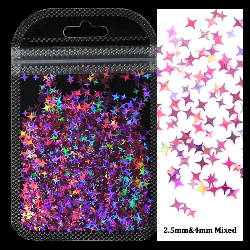 Holographic Nail Art Glitter - 2g Laser Star & Butterfly Sequins Flakes